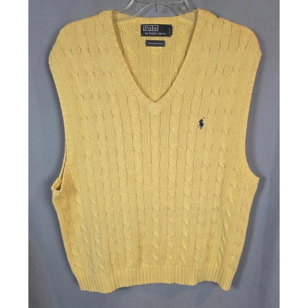 Polo Ralph Lauren 100% Pima Cotton‎ Cable Knit Sweater Vest Yellow XXL